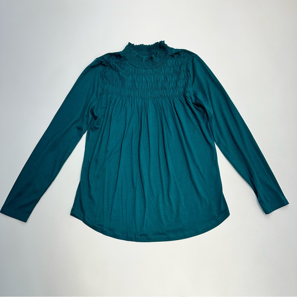 Sundance Gabrielle Dreamer Mock Neck Long Sleeve Teal Turquoise Top Size Medium